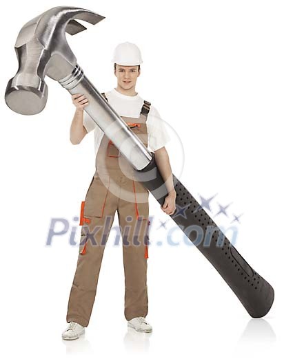 Clipped man standing with a huge hammer Clipped man standing with a huge hammer