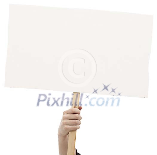 Clipped hand with blank sign on the stick Clipped hand with blank sign on the stick