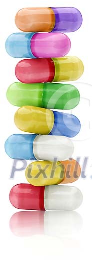 Tower made of colourful pills Tower made of colourful pills