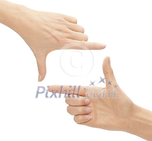 Clipped female hands forming a rectangle Clipped female hands forming a rectangle