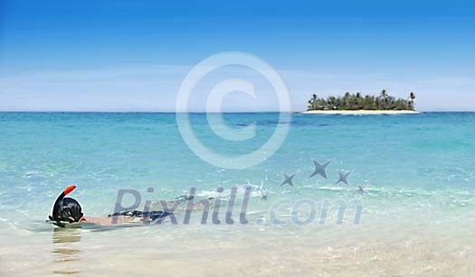 Man snorkeling in the sea Man snorkeling in the sea