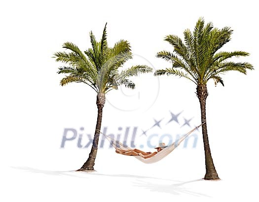 Woman in the hammock on a white background Woman in the hammock on a white background