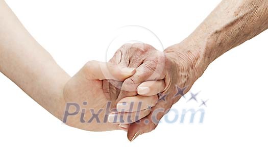 Clipped young and old hands