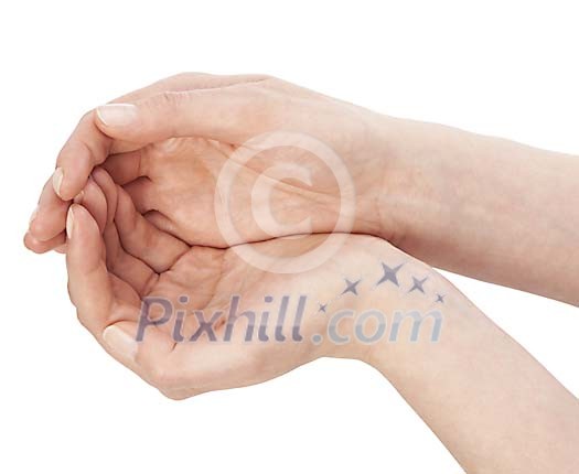 Clipped young hands holding nothing Clipped young hands holding nothing
