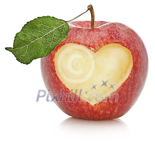 Clipped apple with heart cut on its side Clipped apple with heart cut on its side