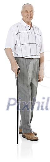 Senior male isolated with walking stick Senior male isolated with walking stick