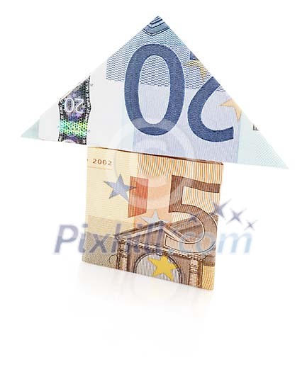 Clipped folded house made of banknotes Clipped folded house made of banknotes