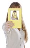 Woman showing a book cover