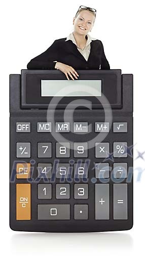 Accountant with a giant calculator Accountant with a giant calculator