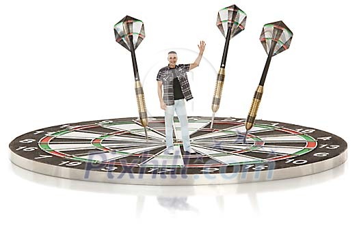 Male standing on dart board Male standing on dart board