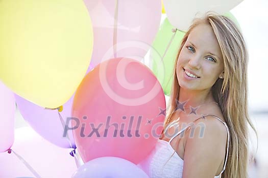 Girl with bunch of balloons Girl with bunch of balloons