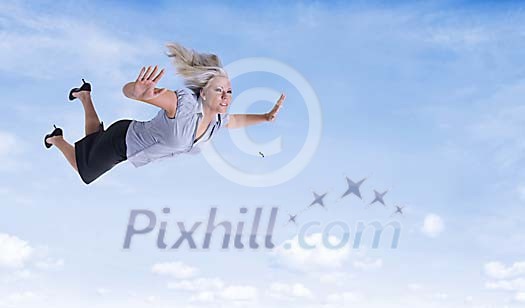 Female flying in the sky Female flying in the sky