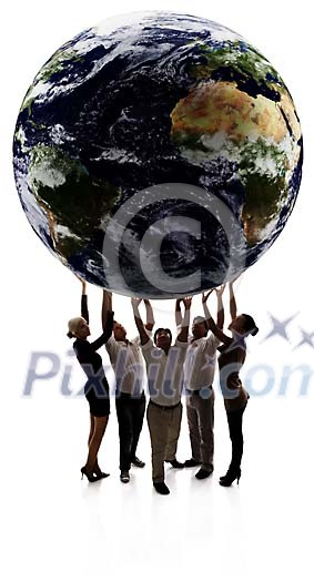 Multicultural group holding up the world Multicultural group holding up the world