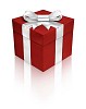 Red gift box with silver ribbon