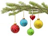 Christmas balls hanging on fir branch