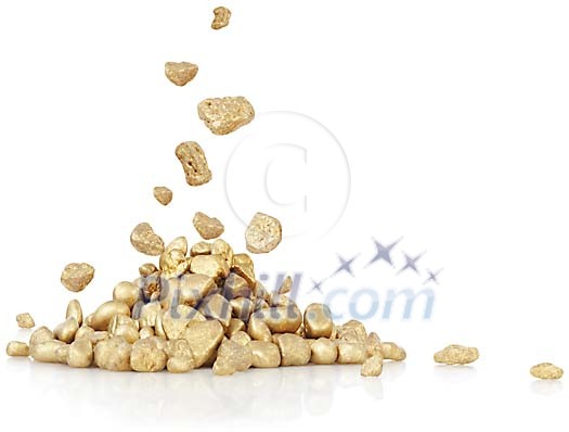 Gold nuggets falling into a pile Gold nuggets falling into a pile