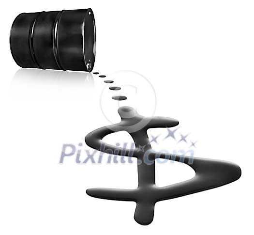 Oil barrel and oil drops shaping dollar sign Oil barrel and oil drops shaping dollar sign