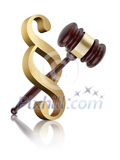 Gavel and paragraph symbol in balance Gavel and paragraph symbol in balance