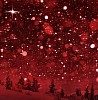 Snowing in red winter landscape
