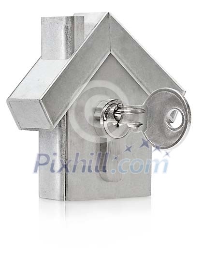 Key lock on house shaped metal Key lock on house shaped metal