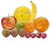 Different fruits with smiling faces