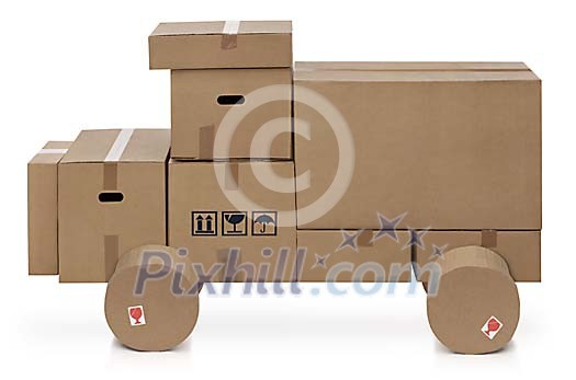 Moving truck made out off cardboard boxes Moving truck made out off cardboard boxes