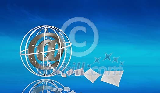 @ sign inside a cage with envelopes flying around @ sign inside a cage with envelopes flying around