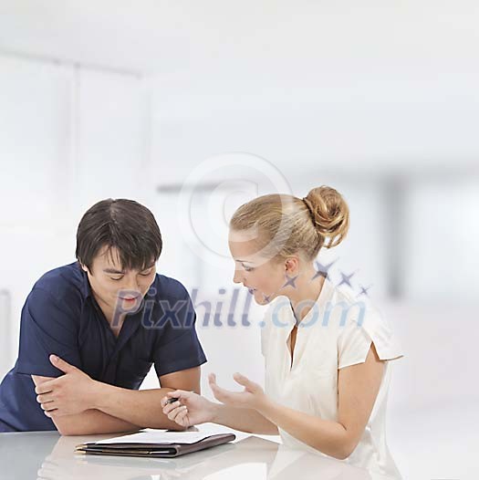 Woman and a man talking Woman and a man talking