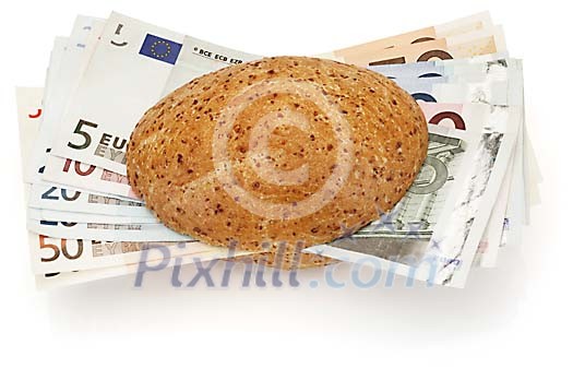 Bread spread with euro bills Bread spread with euro bills