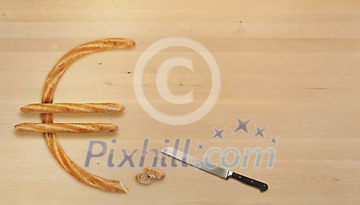 French bread in Euro sign shape French bread in Euro sign shape