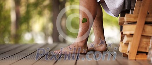Man sitting on porch after sauna Man sitting on porch after sauna