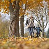 Mother and son playing with autumn leaves