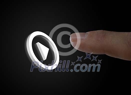 Index finger hitting 3d play button Index finger hitting 3d play button