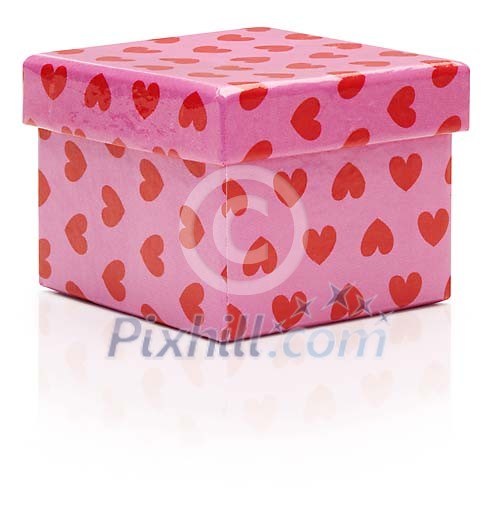 Isolated present box with hearts imprinted Isolated present box with hearts imprinted