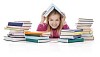 Isolated girl with loads of books