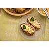 Karelian pasty with egg butter on a plate