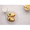 Karelian pasty with egg butter and a glass of milk
