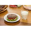 Breakfast set with sandwich and milk