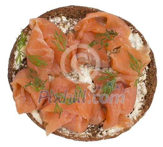 Isolated rye bread with gravlax Isolated rye bread with gravlax
