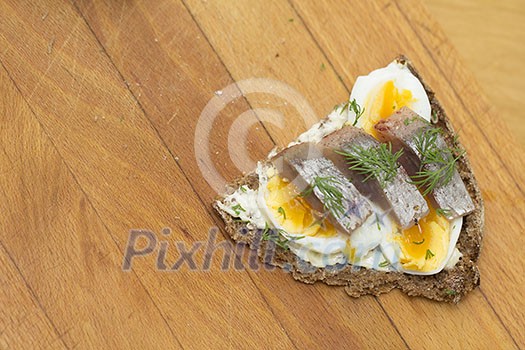 Rye bread with boiled eggs and herring Rye bread with boiled eggs and herring