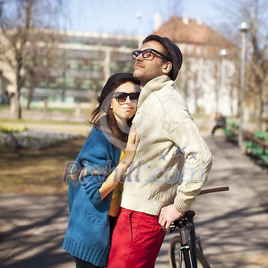 Hipster lookin couple in the park Hipster lookin couple in the park