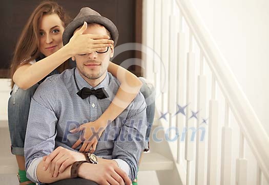 Couple sitting on the stairs Couple sitting on the stairs