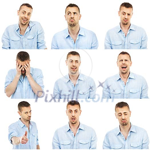 Isolated man giving different expressions Isolated man giving different expressions