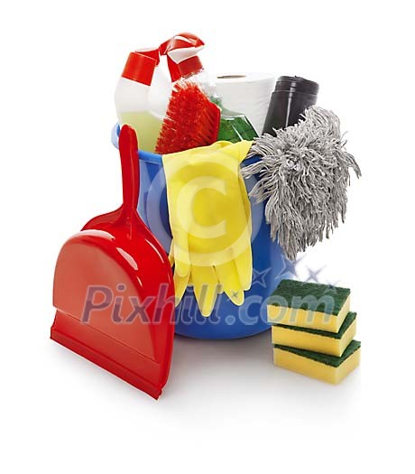 Cleaning supplies on a white background Cleaning supplies on a white background