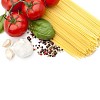 Pasta ingredients on a white background