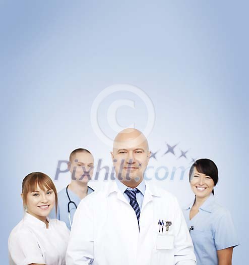 Professional healthcare team in a portrait with copy space