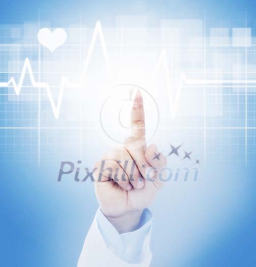 Finger on a virtual healthcare touchscreen Finger on a virtual healthcare touchscreen