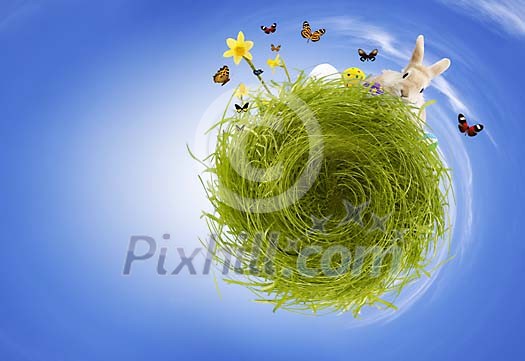 Conceptual easter world with easter and spring elements Conceptual easter world with easter and spring elements