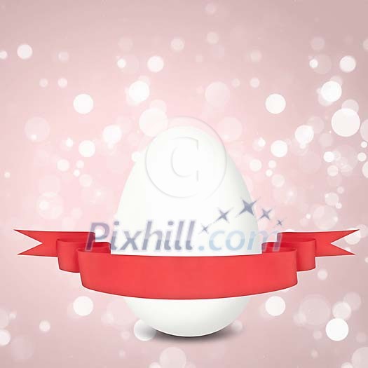 White egg and red banner on a glimmery background with copyspace White egg and red banner on a glimmery background with copyspace