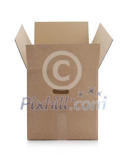 Brown cardboard box with hand made clipping path Brown cardboard box with hand made clipping path